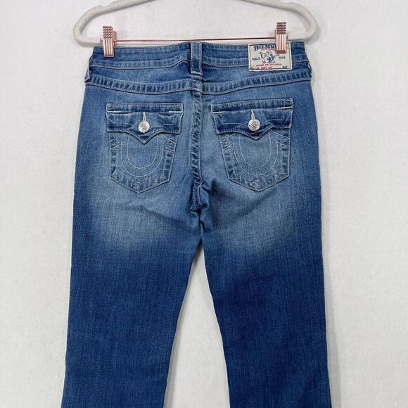 Vintage True Religion Jeans Women 28 Blue Boot Cut Distressed Rhinestones Y2K - Picture 6 of 15